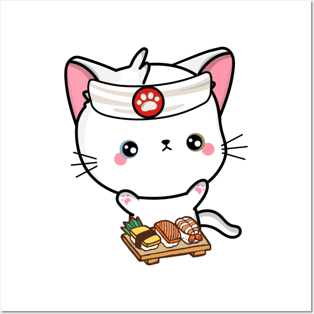 Sushi Chef Cute Angora Cat Wall Art by Pet Station